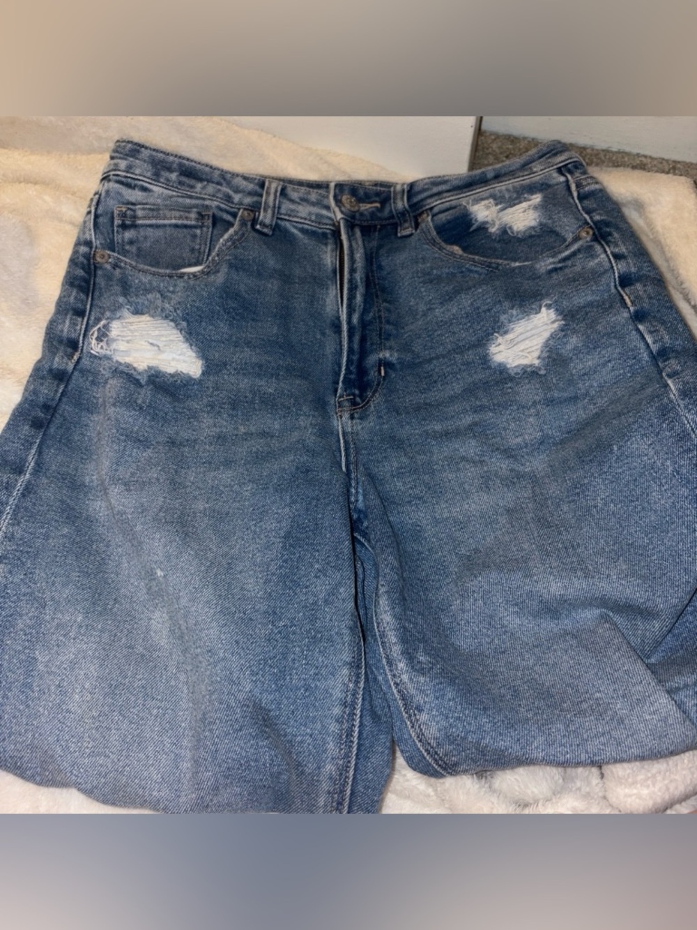 American Eagle Outfitters Distressed Blue Denim Mom Jeans